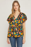 ENTRO USA Floral Babydoll Flutter Sleeve Top