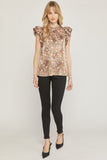 Floral & Leopard Ruffle Top, Mauve