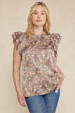 Floral & Leopard Ruffle Top, Mauve