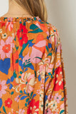 Bold Floral Print Top, Camel