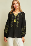 ENTRO TASSEL TIE PEASANT BLOUSE
