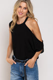 One Shoulder Ribbed Top, Black