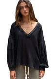 Stud Detail Balloon Sleeve Top, Black