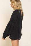 Stud Detail Balloon Sleeve Top, Black