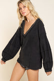 Stud Detail Balloon Sleeve Top, Black