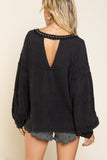 Stud Detail Balloon Sleeve Top, Black