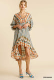 Mixed Print Bohemian Midi Dress, Cream