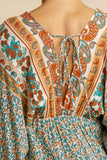Mixed Print Bohemian Midi Dress, Cream