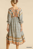 Mixed Print Bohemian Midi Dress, Cream