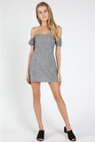 Off the Shoulder Gingham Dress, Black