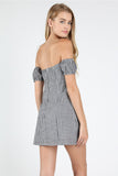 Off the Shoulder Gingham Dress, Black