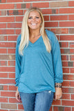 Solid V-Neck Top, Teal