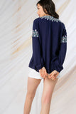 Coming Up Daisies Embroidered Top, Navy