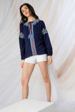 Coming Up Daisies Embroidered Top, Navy