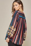Striped & Embroidered Top, Multi