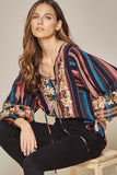 Striped & Embroidered Top, Multi