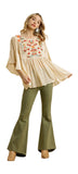 uMGEE USA Floral Embroidered Babydoll Top
