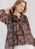 umgee sheer floral embroidered blouse