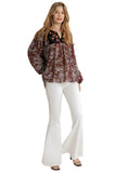 umgee sheer floral embroidered yoke blouse