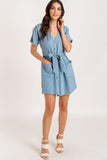 Button Tie Mini Dress, Blue