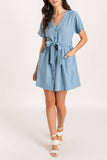 lush button tie mini dress