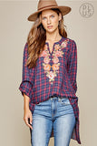 andree by unit plaid embroidered tunic