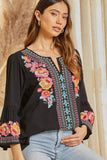 South Beach Embroidered Top, Black