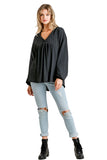 Puff Sleeve Babydoll Top, Grey