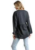 Puff Sleeve Babydoll Top, Grey