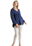 Puff Sleeve Babydoll Top, Blue