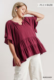 Mandarin Tiered Ruffle Top, Burgundy