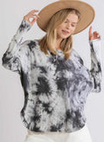 Tie Dye Ribbed Top,  Grey