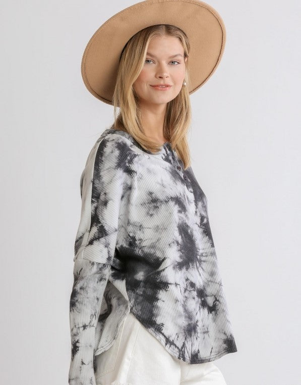 Tie Dye Ribbed Top, Grey