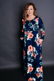 Navy Floral Babydoll Maxi Dress