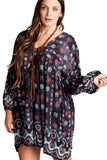 Baby Doll Bohemian Peasant Mini Dress, Black