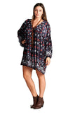 Baby Doll Bohemian Peasant Mini Dress, Black