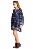 Baby Doll Bohemian Peasant Mini Dress, Blue