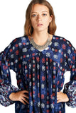 Baby Doll Bohemian Peasant Mini Dress, Blue