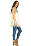Lace & Fringe Embroidered Sleeveless Dress, Beige