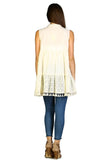 Lace & Fringe Embroidered Sleeveless Dress, Beige
