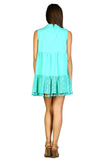 Lace & Fringe Embroidered Sleeveless Dress, Mint