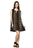 Tribal Sleeveless Keyhole Dress, Black