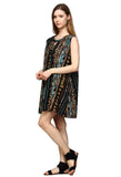Tribal Sleeveless Keyhole Dress, Black