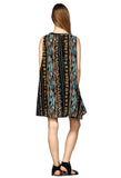Tribal Sleeveless Keyhole Dress, Black