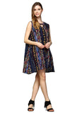 Tribal Sleeveless Keyhole Dress, Blue
