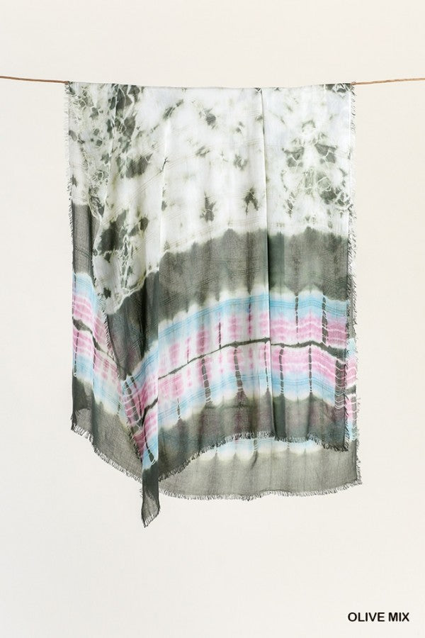 umgee Tie Dye Lightweight Scarf with Frayed Hem Detail umgee usa