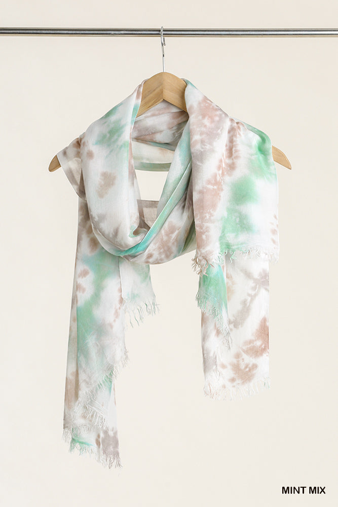 umgee usa mint tie dye frayed scarf