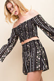 Floral Smocking Top, Black
