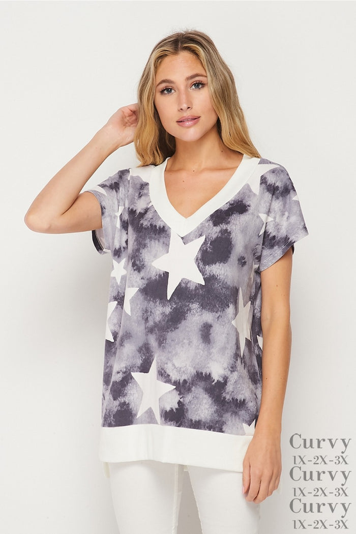 honeyme charcoal star print top plus size