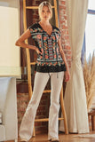 Embroidered Ruffle Top, Black
